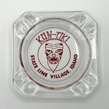Vintage Kon Tiki State Line Village Idaho Glass Souvenir Bar Ashtray picture