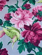 Glammy Key Lime PARROTS Birds & Roses Hollywood Glam Barkcloth Vintage Fabric picture
