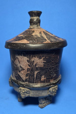 PRE-COLUMBIAN TEOTIHUACAN TERRACOTTA CODEX-STYLE FUNERARY VASE picture