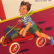 Vintage 1950s Red Wagon Fruit Crate Label 🍇 Royal Valley Growers, Reedley CA picture