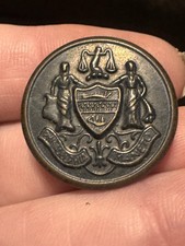 Vintage Antique Metal 7/8 Brass Steel Button Philadelphia Maneto Shield picture