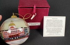 Boston Common Glass Christmas Ornament Eglomise Gold Dome Gift Box 3” picture
