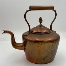 Antique 1800s COPPER TEA POT KETTLE Dovetail Bottom Mark CC Heavy Primitive picture