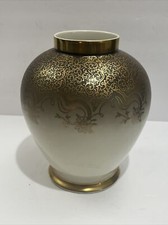 Vintage Bavaria Eberthal Porcelain Gold Floral Vase Hand Painted Porcelain 8” picture
