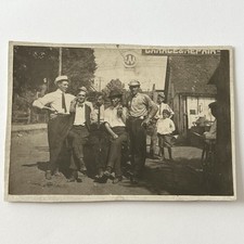 Antique Sepia Snapshot Photograph Mounted On Board Affectionate Men AAA Garage picture