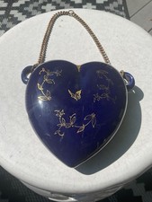 Vintage JASBA Blue W/ Gold Ceramic Hanging Wall Pocket Heart Germany picture