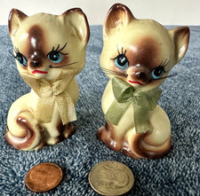 INARCO MCM Ceramic Siamese Kittens Salt + Pepper Shakers Set USA picture