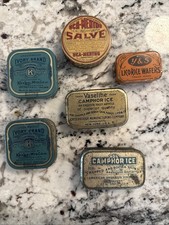 Lot of 6 Antique Advertising Tins UCA Mentho Vaseline Camphor Ice Kee Lox Y&S picture