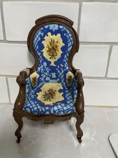 Vintage 3D Resin Chair Wall Hanging Plaque Victorian Faux Wood Blue Floral Decor picture