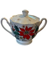 Vtg Relco Japan Christmas Holly Berry Covered Sugar Bowl MCM picture