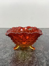 Vintage LE Smith 3 Legged Red Yellow Amberina Triangle Bowl MCM Art Glass picture