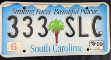 Vintage South Carolina Vehicle License Plate Blue Palm Tree Smiling Faces... picture