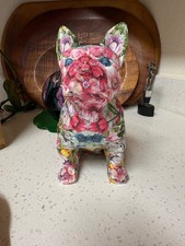 Pug Lover dog sculpture, pretty in pink decoupage 8.5” tall picture