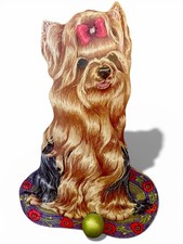 Vintage 2000 Life-Like and Size Yorkie, Doggie Doorstop Made on Wood picture