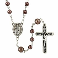 St. Joseph Rosary Pearlized Beads 6mm Aves 8mm Paters Joseph w/ Jesus Center 19