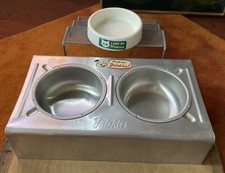 Vtg FRISKIES 2 - RARE Tin Dog Food Feeder Mail In Promo c. 1940’s & Cat Dish picture