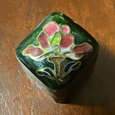 Small Hinged Metal Enamel Floral Pill Box with Blue Interior picture