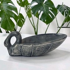Vtg Kenyan Soapstone Swan Trinket Dish Hand Carved Dated Signed Mwashigadi 6.5
