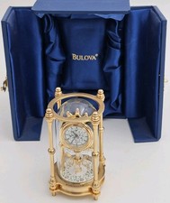 Vintage Bulova Royal Doulton B0007 Mini Brass Porcelain Clock Glass Dome picture
