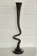 Vintage Jozefina Krosno Attributed Art Blown Glass Twisted Smoke Gray Vase 15.5” picture