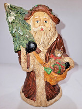 Vintage Chalkware?? Old World Santa Claus Figurine 6.5” Tall with Tree & Toys picture