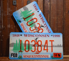 WIS LICENSE PLATE 1998 PAIR SET VINTAGE WISCONSIN STATE EMBOSSED METAL SIGN AUTO picture