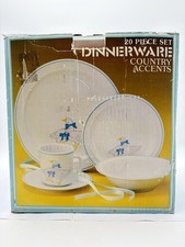 Vtg Country Accents Geese Dinnerware Set 20 PC New In Box Cottagecore Blue Bow picture
