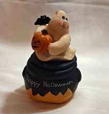 Vintage Crazy Mountain Halloween Ghost In Cauldron, Hidden Candle Figurine picture