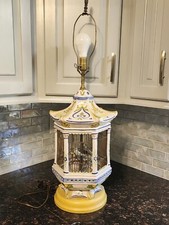 Mid Century Large Decorative Hand Painted Faience Birdcage Lamp w/Birds picture