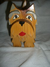 Vintage Primitive Tramp Art Wood Scottie Scottish Terrior Dog Figurine Bank VGC picture