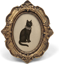 Vintage Black Cat Small Oval Picture Frame, Dark Academia Victorian Gothic Bronz picture