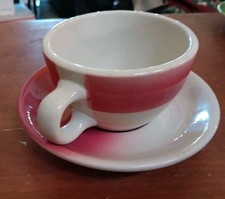 60s Shenango China Restaurant Ware Cup & Saucer White & Airbrushed Light Maroon picture