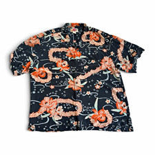 Hilo Hattie XL 100% Silk Aloha Hawaiian Shirt Black Floral Lei Print USA picture