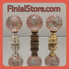 Red Speckled Clear Glass Lamp Finial Nickel/Polished/Antique Brass Bases picture