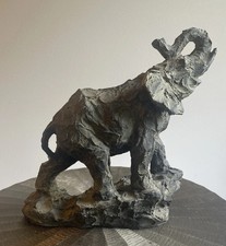 Elephant Sculpture Hand Carved Dark Gray 9