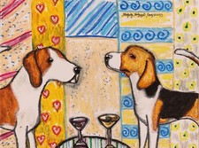American Foxhound with Martini- Dog Art 9x12 Oil Pastel Painting picture