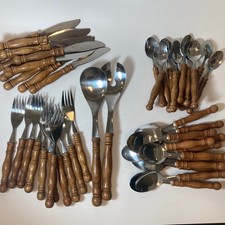 Vintage Lifetime Old Homestead Flatware Stainless Wood Handles Lot 47 Pcs picture