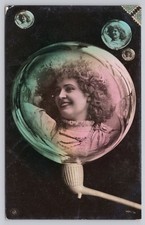 1906 St. Jean Quebec Woman in Light Bulb Art Nouveau Postcard NR Publisher RPPC picture