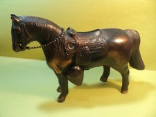 Vintage Copper Tone HORSE COIN BANK WITH SADDLE AND REINS KEY Carnival Prize 5