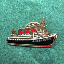 Vtg Queen Mary QE1 Luxury Ocean Liner Enamel Lapel Hat Pin New NOS 1970s picture