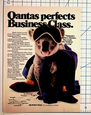 Vintage Qantas Business Class Ad Koala Bear 747 Australia Tahiti Travel Ephemera picture