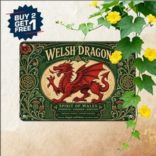 Welsh Dragon Celtic Heritage Metal Sign Retro Wales Country Flag Tin Plaque picture