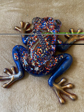 Handmade Patriotic Red White Blue Star Glitter Frog Reptile Figurine Resin Decor picture