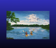 ACEO ATC Original Painting PRINT, Friends Kayaking the Lake Together View picture