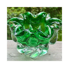 High Quality Vintage Heavy Crystal Czechoslovakian Green Vase 8