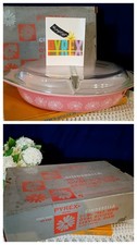 NOS Vintage Pyrex Cinderella Pink Daisy Divided Serving Dish & Lid Original Box picture