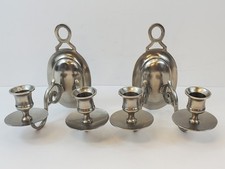 Vintage Pewter Double Arm Wall Sconce Candle Holders Brushed Metal Finish Set picture