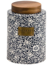 William Morris & CO  Pet Treat Jar 7W x 8H ceramic canister Mallow Hibiscus NEW picture