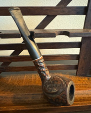 Vintage White Cloud Imported Briar Tobacco Pipe Carved Rustic Long Stem picture