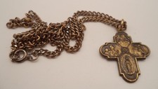 Vintage Catholic 4 Way Cross Medal Necklace Pendant Call A Priest Brass Tone 18